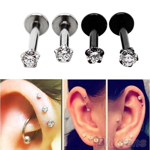 2Pcs Surgical Steel Heart Piercing Earrings Cartilage Ear Studs Tragus Earrings
